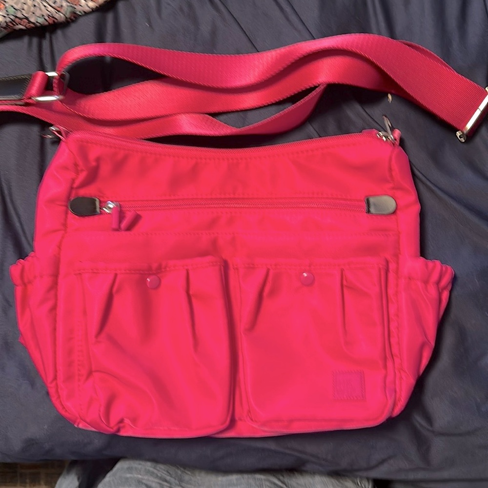 IH-KWIP" The Ruched Medium Cargo Pocket Crossbody ~ organizer bag Ruby Berry